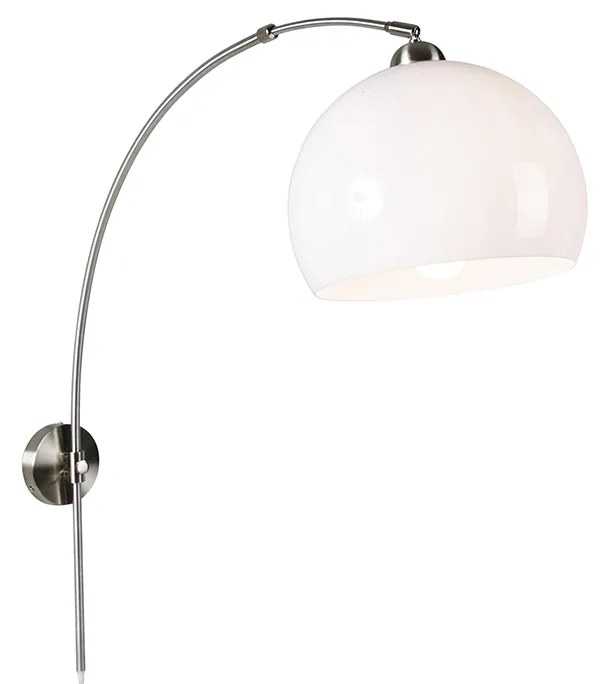 Smart wandbooglamp met dimmer staal met witte kap incl. Wifi A60 - Bow Art Deco, Modern, Retro E27 rond Binnenverlichting Lamp