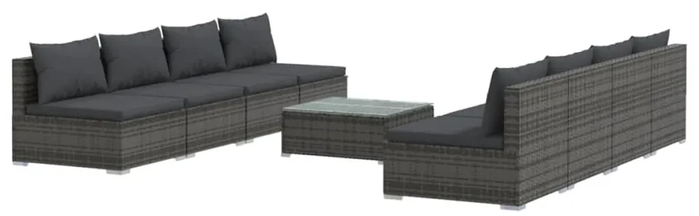 vidaXL 9-delige Loungeset met kussens poly rattan grijs
