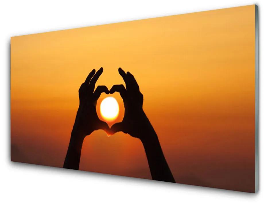 Foto schilderij op glas Handen van het hart liefde de zon 100x50 cm