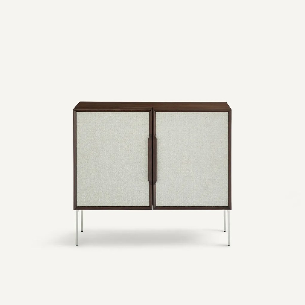 Bureau met lage kast in walnootfineer en structuurstof, OMID