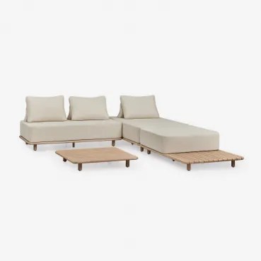 Tuinset Met Modulaire 3-delige Chaise Longue Bank, Bijzettafel En Salontafel 95x95 Cm Van Acacia Portet Lichte Acaciekleur - Sklum