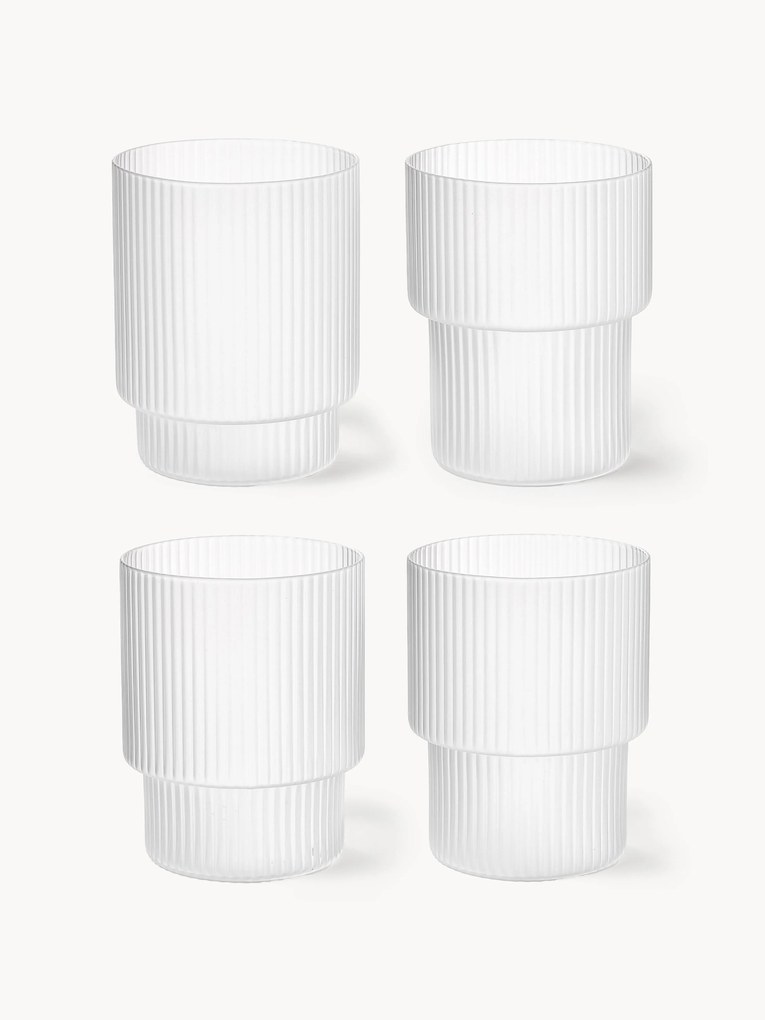 Mondgeblazen waterglazen Ripple met groefreliëf, 4 stuks