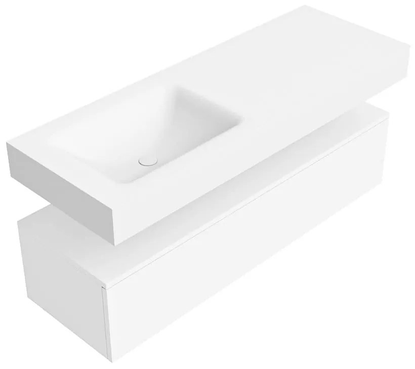Zaro Alan badmeubel 130cm talc 1 lade met vrijhangende wastafel cloud links 1 kraangat talc