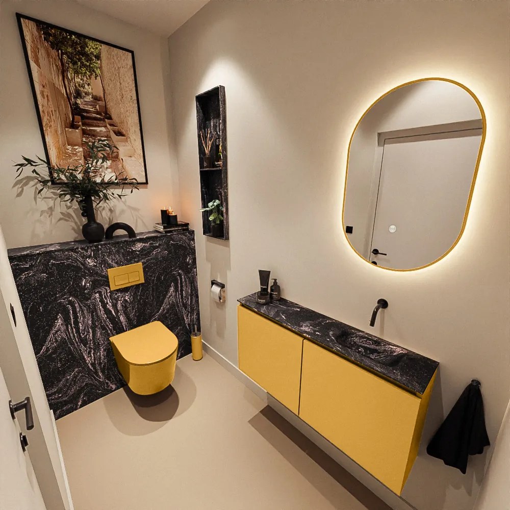 Mondiaz Ture DLux toiletmeubel 100cm ocher met wastafel lava rechts zonder kraangat