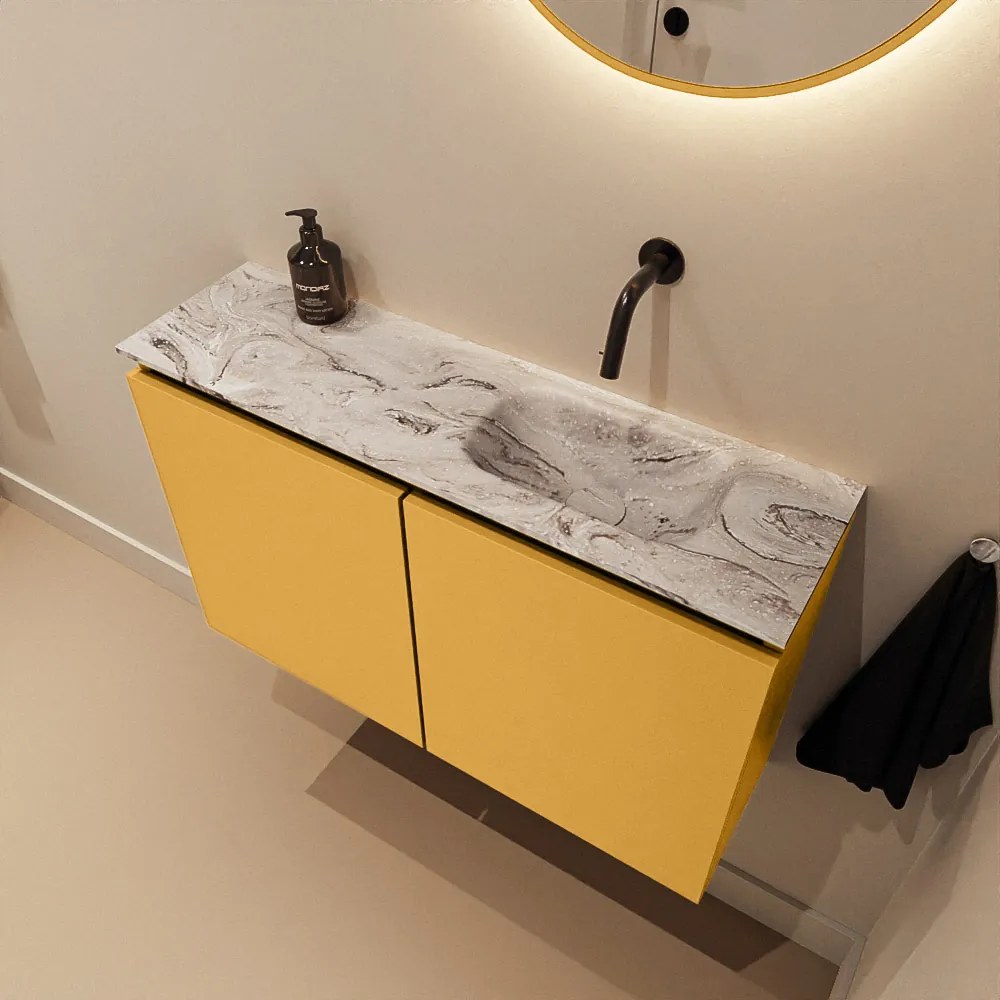 Mondiaz Ture DLux toiletmeubel 80cm ocher met wastafel glace rechts zonder kraangat