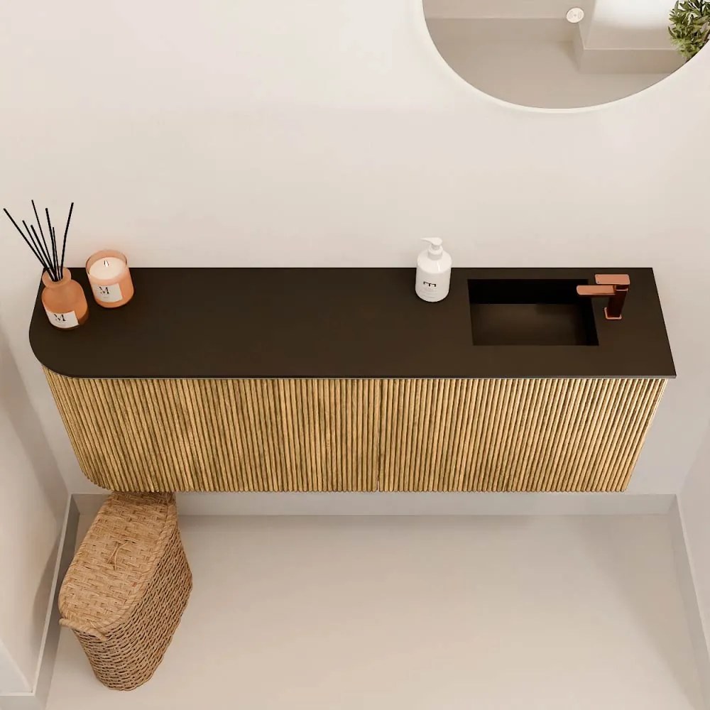 Mondiaz Joya 110cm toiletmeubel ronding links oak met wastafel faye rechts 1 kraangat urban