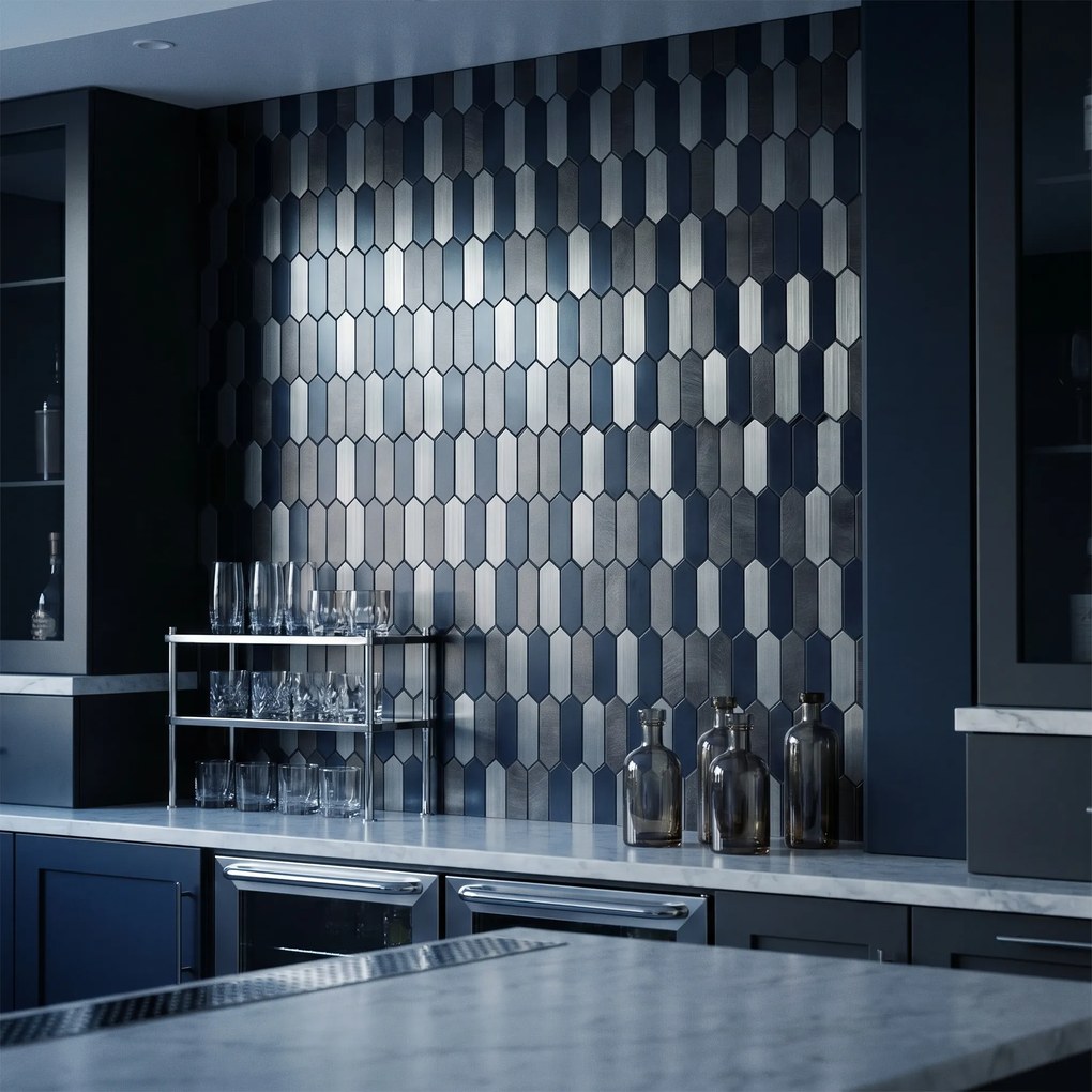 Zelfklevende Mozaïektegels Metaal | Picket Blauw | 28,2×27,3 cm | Keuken, Bad &amp; WC