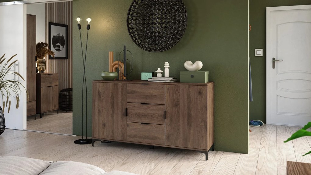 Kast LANA 04 Elegant walnoot - STAANDE 2-DEURS KAST MET LADEN