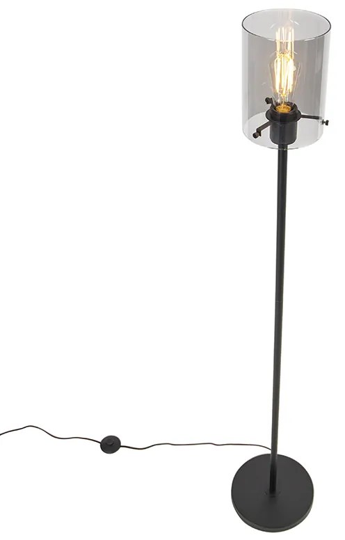 Design vloerlamp zwart met smoke glas - Dome