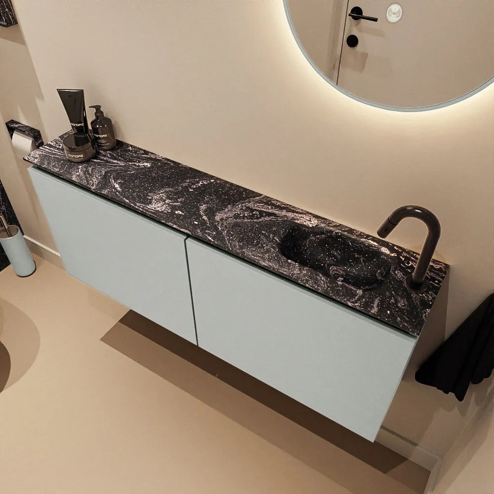 Mondiaz Ture DLux toiletmeubel 120cm greey met wastafel lava rechts met kraangat