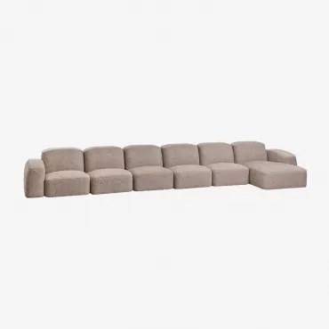 Bastian 6-delige Chaise Longue Modulaire Bank Rechts Bouclé Mokkabruin - Sklum