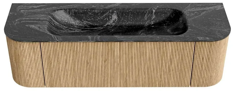 Mondiaz Kurve-dlux 150cm badmeubel ronding links/rechts oak met 1 lade en 2 deuren en wastafel big medium midden 1 kraangat lava