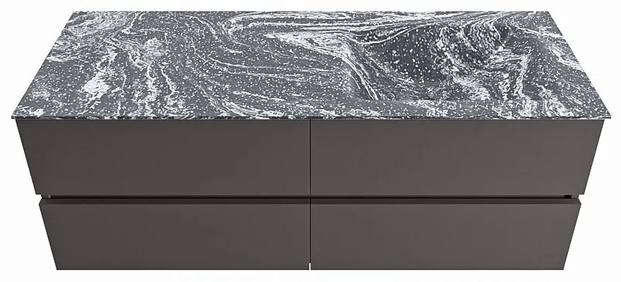 Mondiaz Vica DLux badmeubel 130cm dark grey 4 lades met wastafel lava rechts 1 kraangat