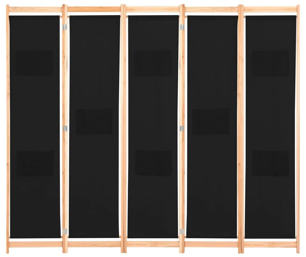 vidaXL Kamerscherm met 5 panelen 200x170x4 cm stof zwart