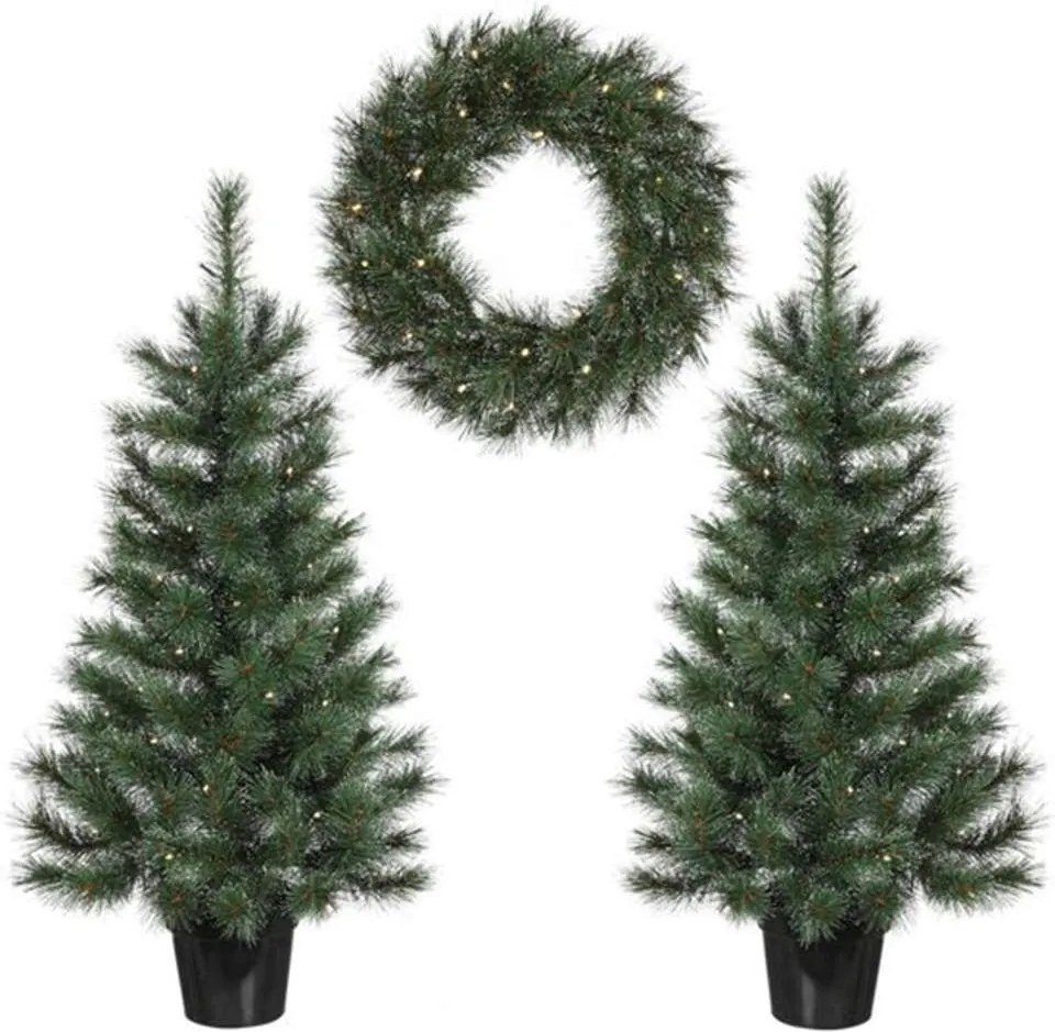 Edelman Glendon set 2 kerstbomen 1 krans LED - groen - Leen Bakker