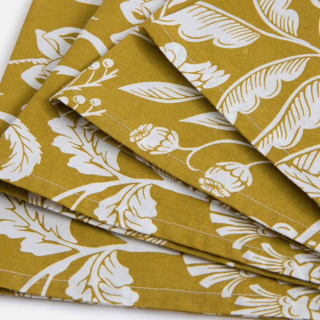 Set van 4 gewassen katoenen servetten, bloemenprint, LINDA