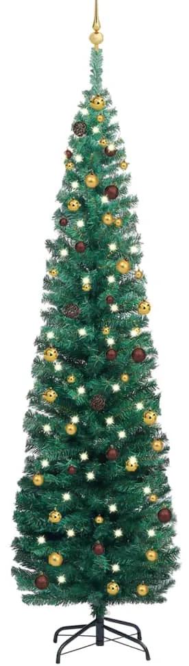vidaXL Kunstkerstboom met LED's en kerstballen smal 240 cm groen