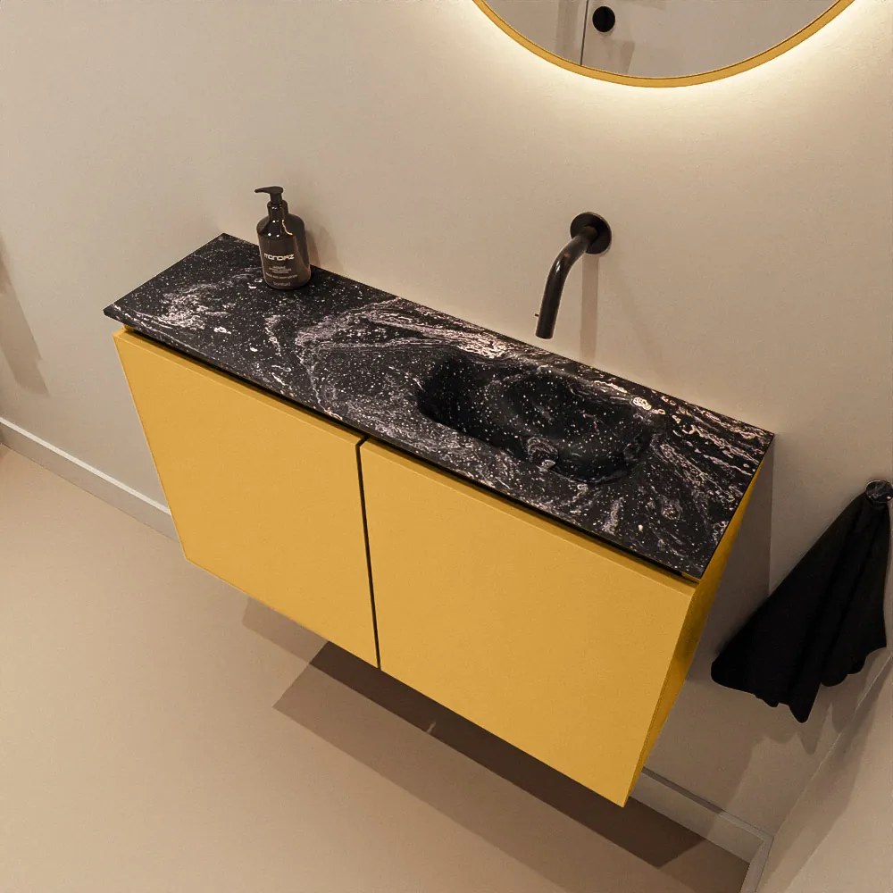 Mondiaz Ture DLux toiletmeubel 80cm ocher met wastafel lava rechts zonder kraangat