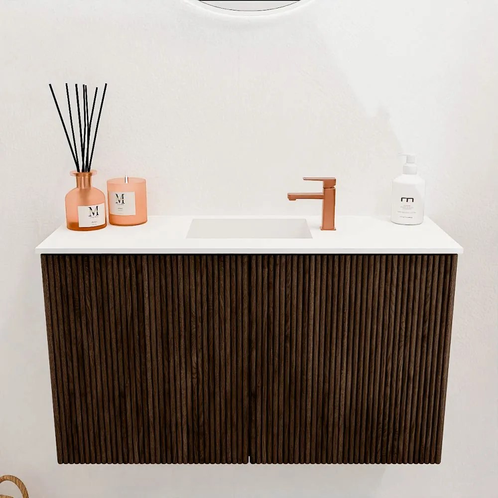 Mondiaz Joya 70cm toiletmeubel walnut met wastafel faye midden 1 kraangat talc