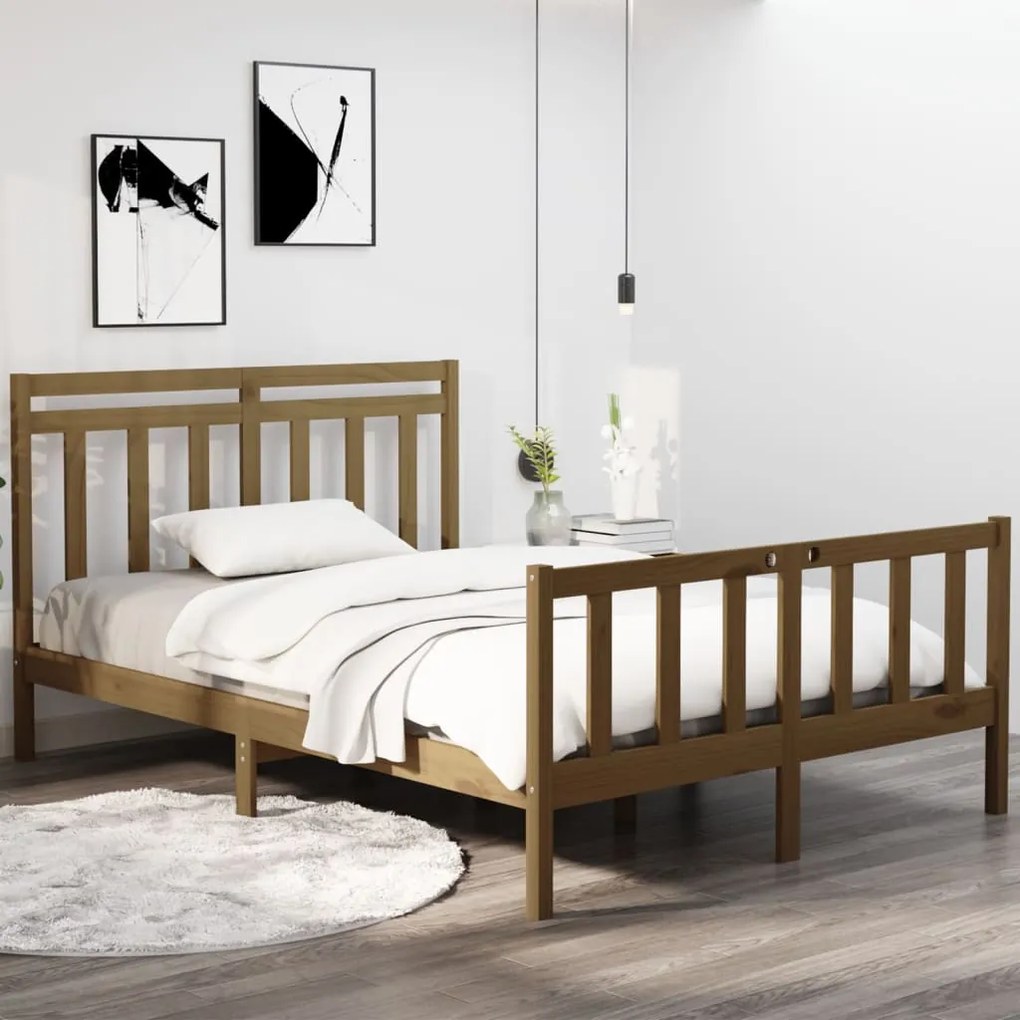 vidaXL Bedframe massief hout honingbruin 135x190 cm 4FT6 Double