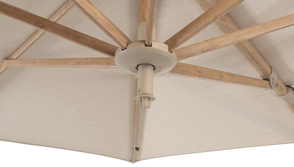 4 Seasons Outdoor Siesta PREMIUM 300 x 300 cm parasol zand, wood look frame Parasol   beige weerbestendig