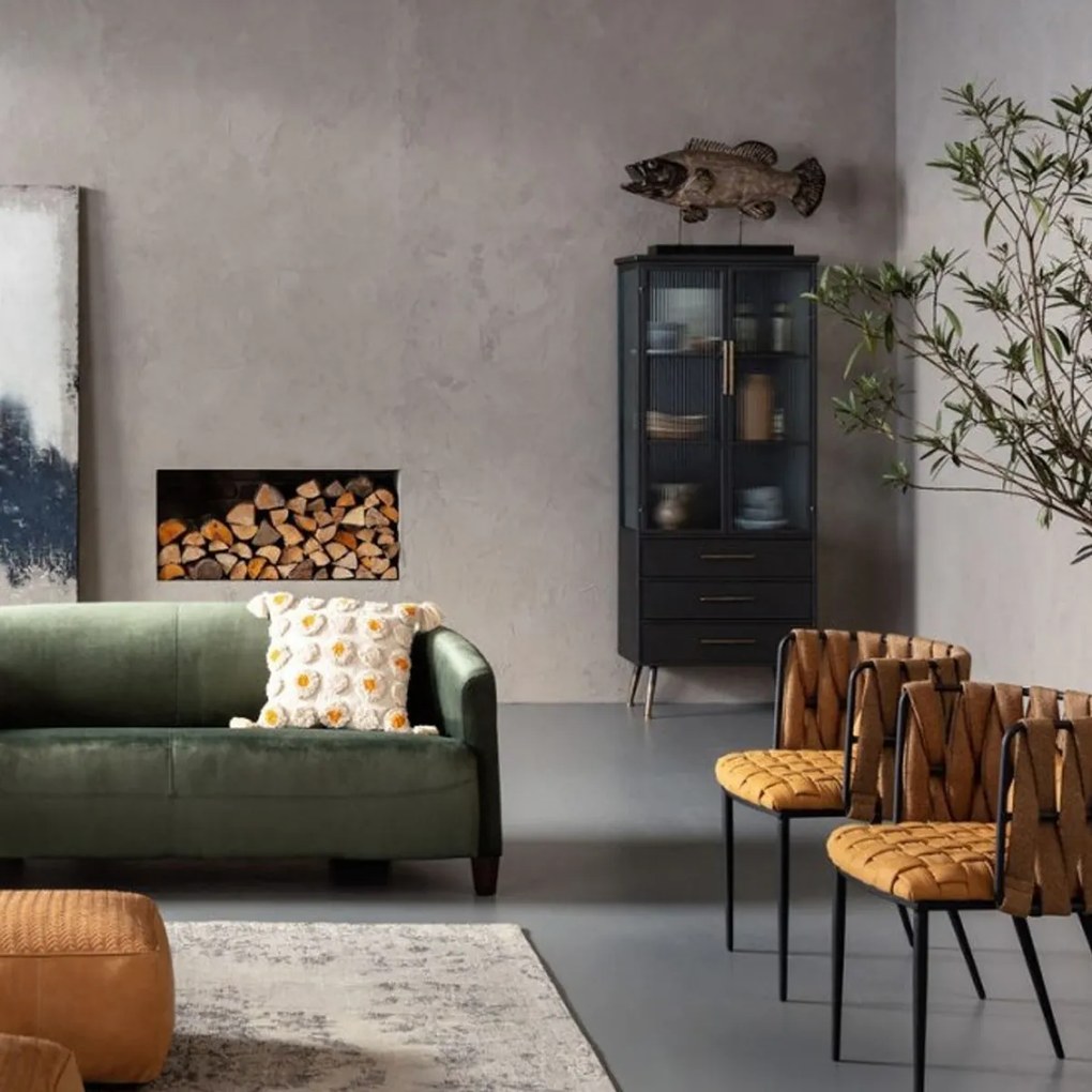 Hoge Wandkast Met Ribbelglas - 72x38x180cm.