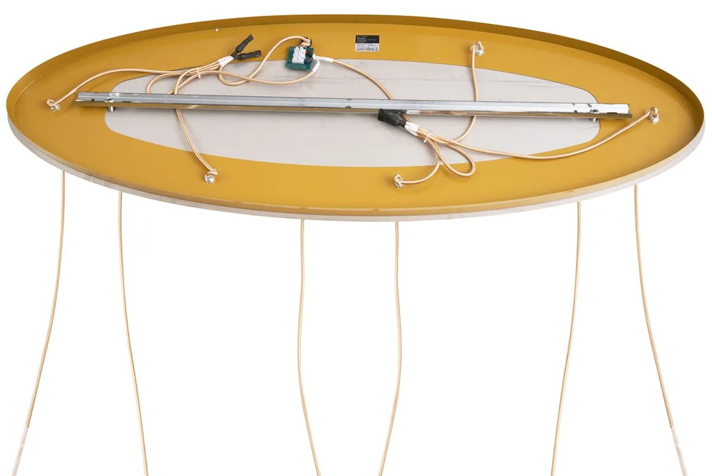 Art deco hanglamp messing met ovale plafondplaat en amber glas 6-lichts - Douglass