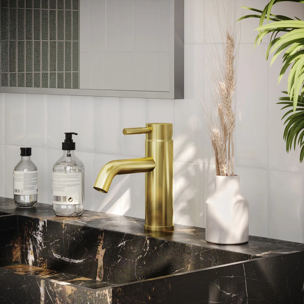 Saniclear Plus Stripes wastafelkraan geborsteld messing - mat goud