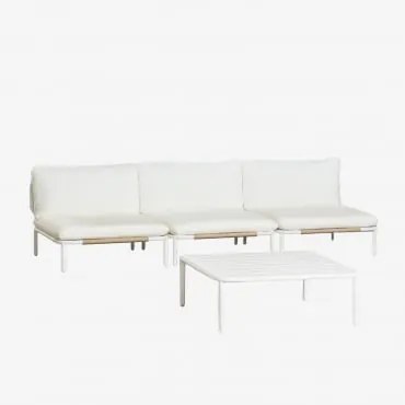 Tuinset Met 3-delige Modulaire Bank En Salontafel Van Roubly-staal Beige Amandelroos - Sklum