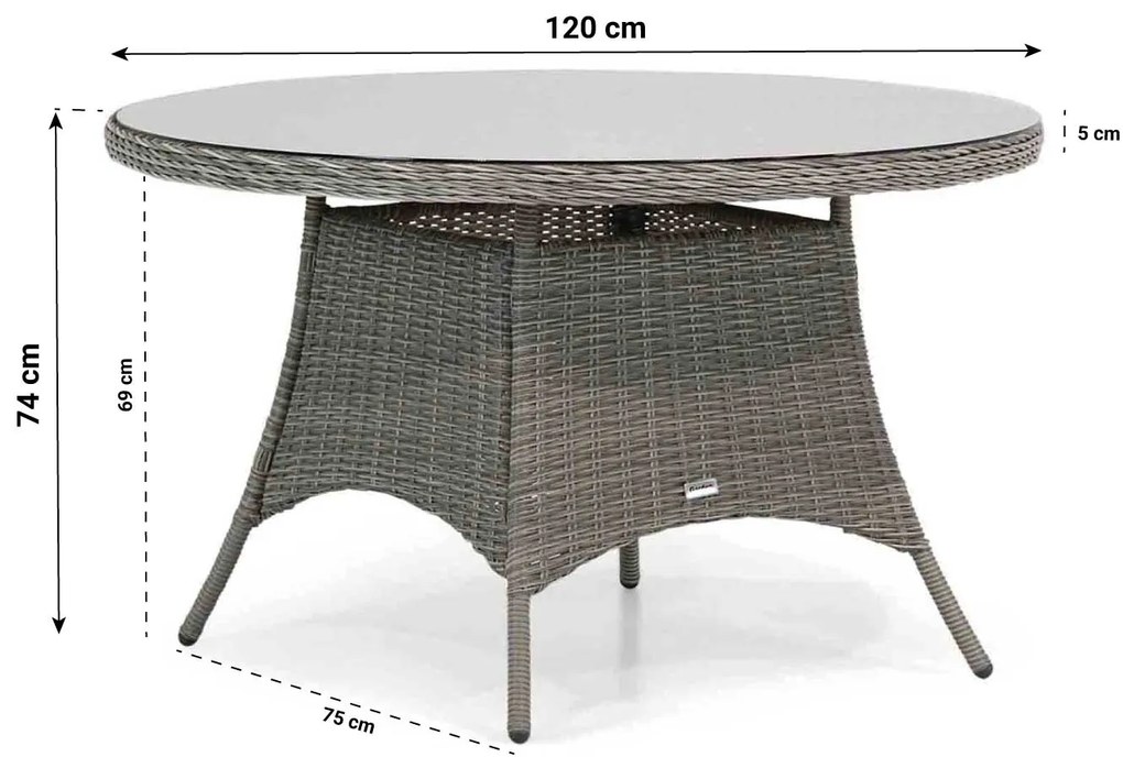 Tuinset Ronde Tuintafel 4 personen 120 cm Wicker Grijs  Garden Collections Dublin/Aberdeen