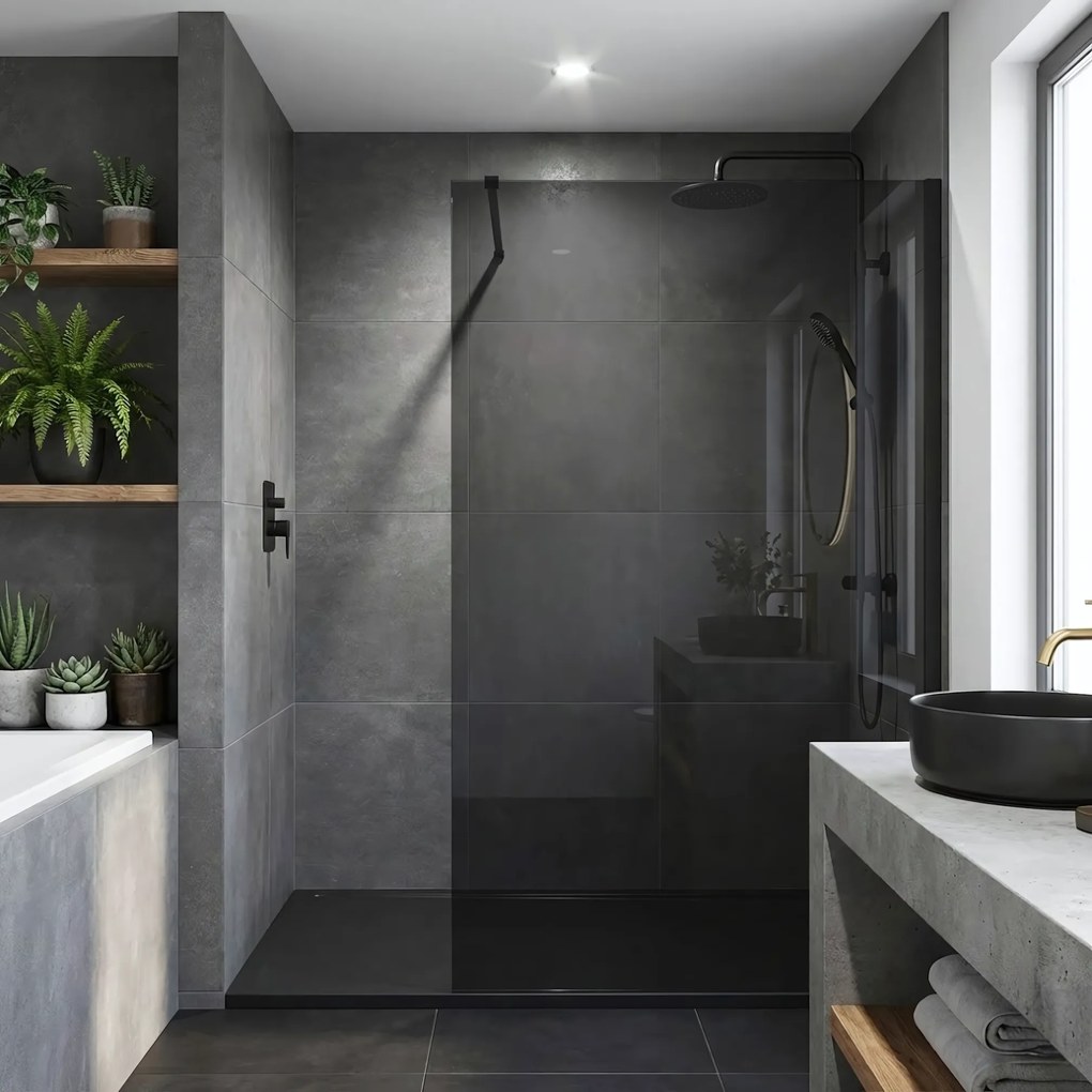 Walk-in douchewand Rea Flexi Grey / Black 140