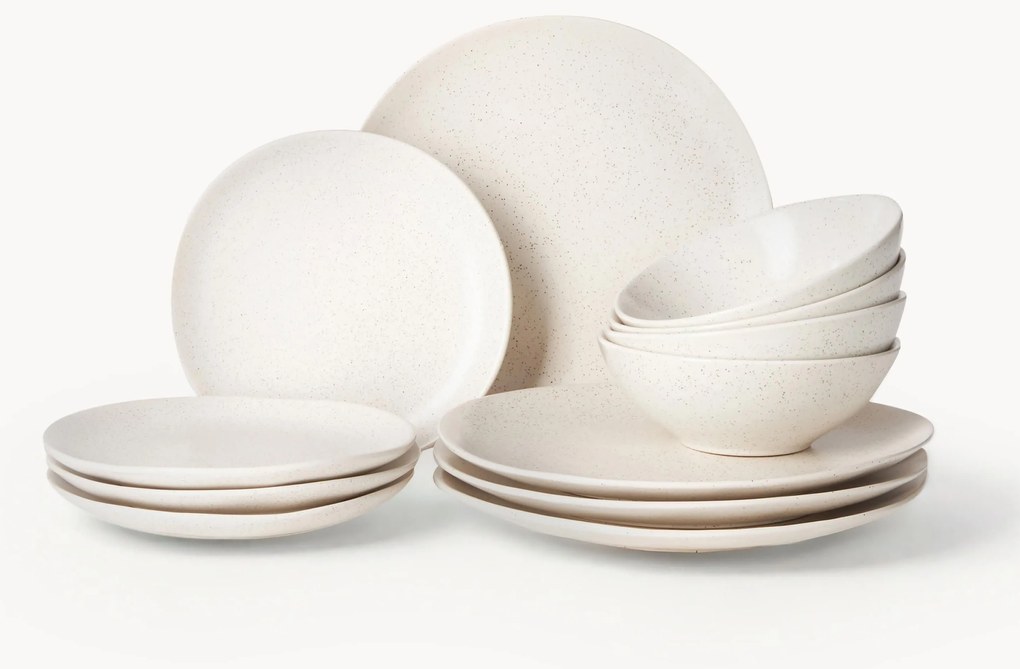 Handgemaakte serviesset Nordic Vanilla, 4 personen (12-delig)