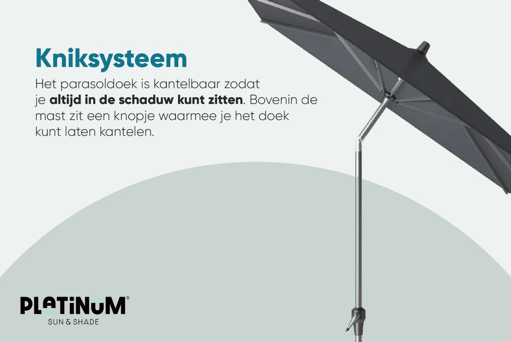 Platinum Riva stokparasol 3 m. rond - Antraciet met voet en hoes