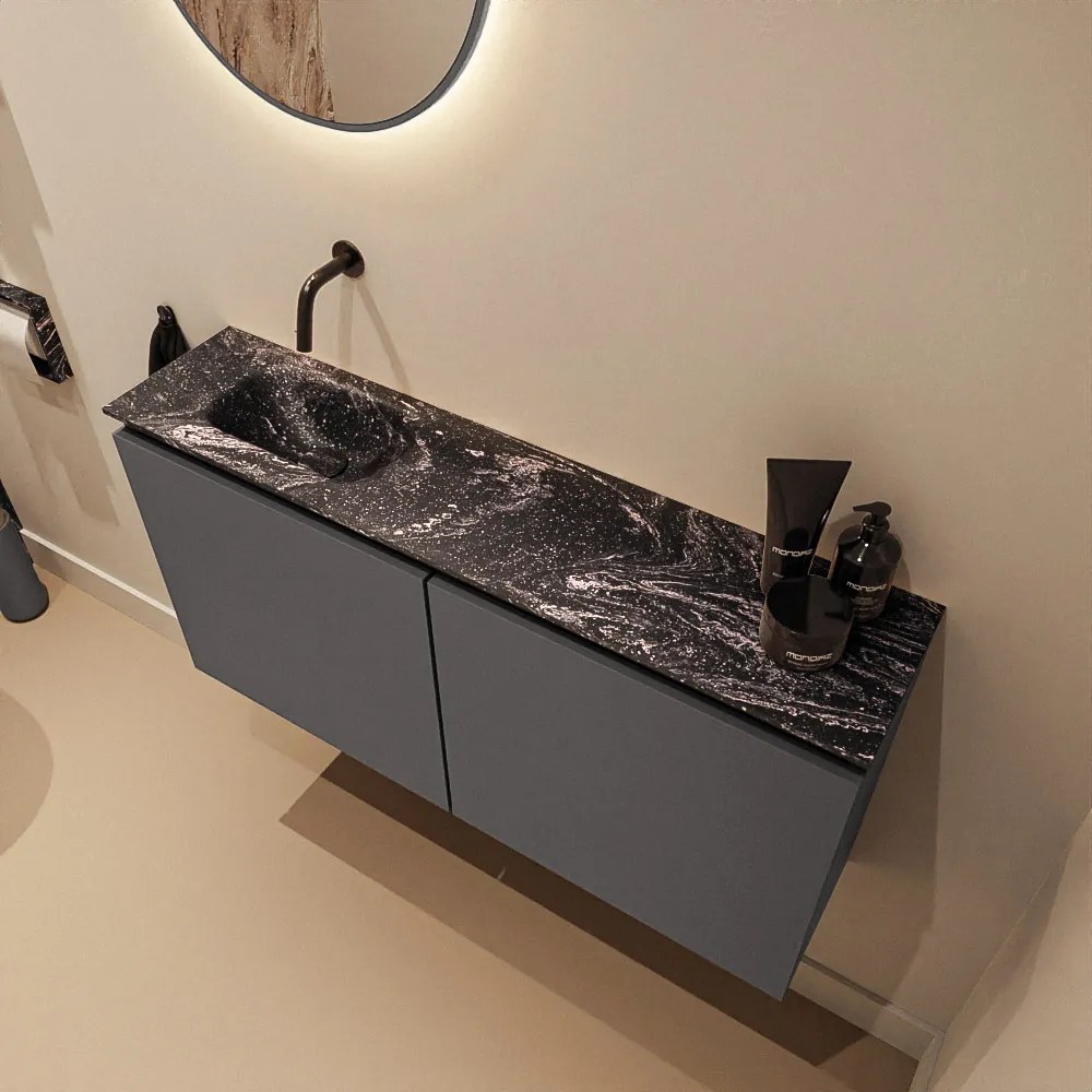 Mondiaz Ture DLux toiletmeubel 100cm dark grey met wastafel lava links zonder kraangat