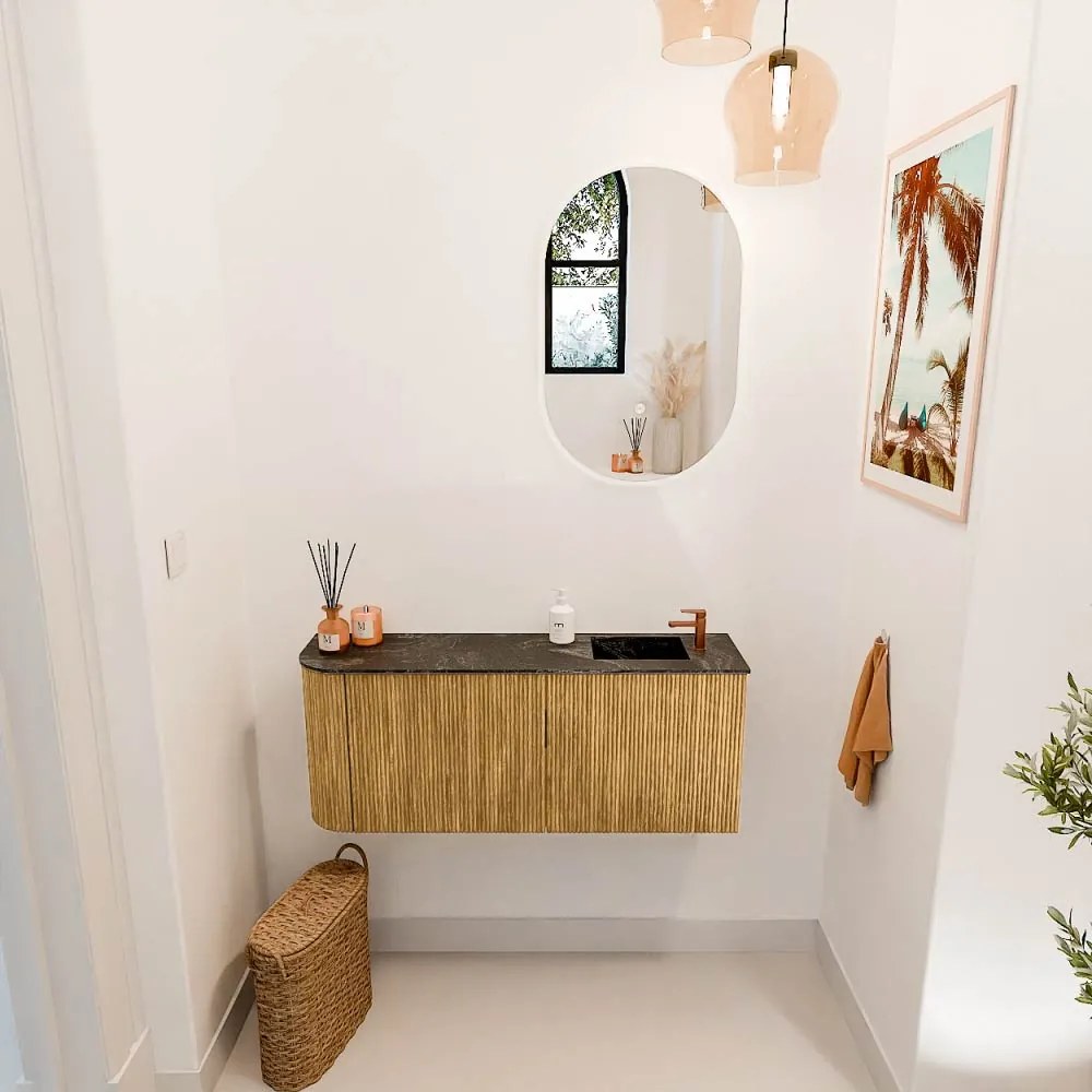 Mondiaz Joya DLux 100cm toiletmeubel ronding links oak met wastafel faye rechts 1 kraangat lava
