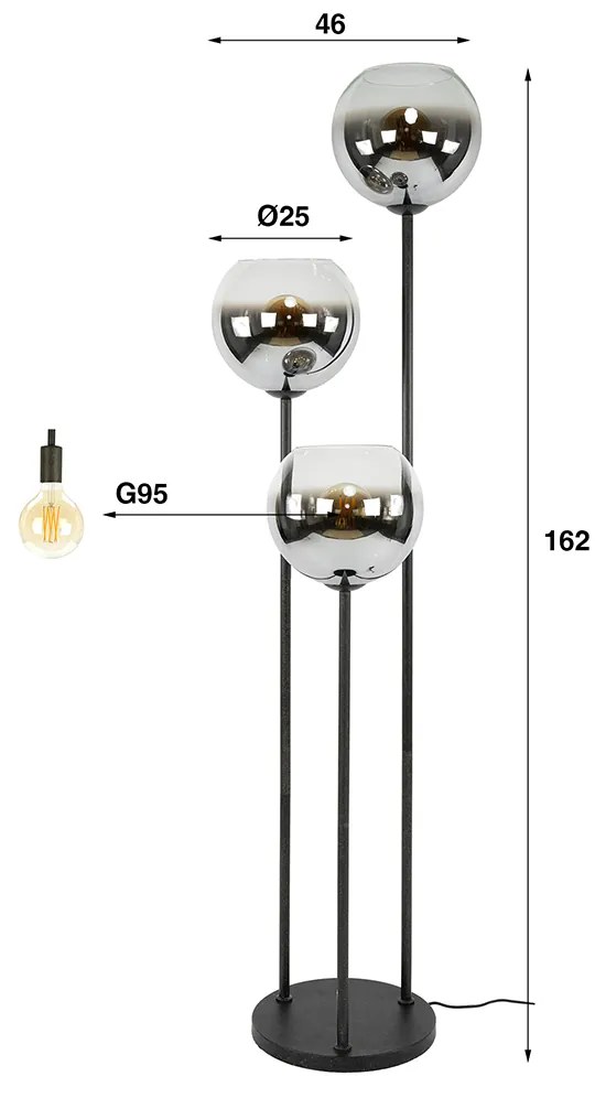 Zwarte Vloerlamp Met Rookglas