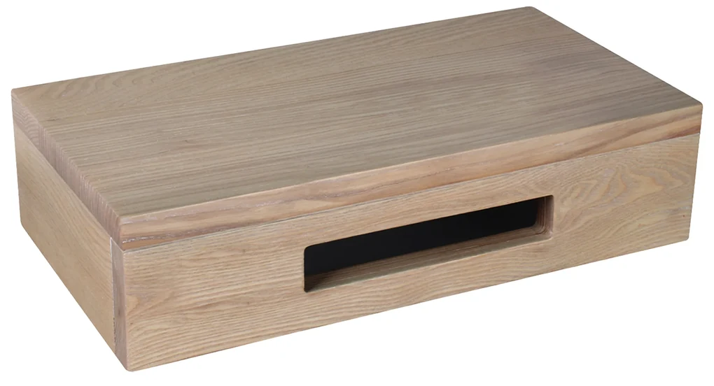 Saniclear Seba fontein met eiken plank en zwarte waskom voor in het toilet