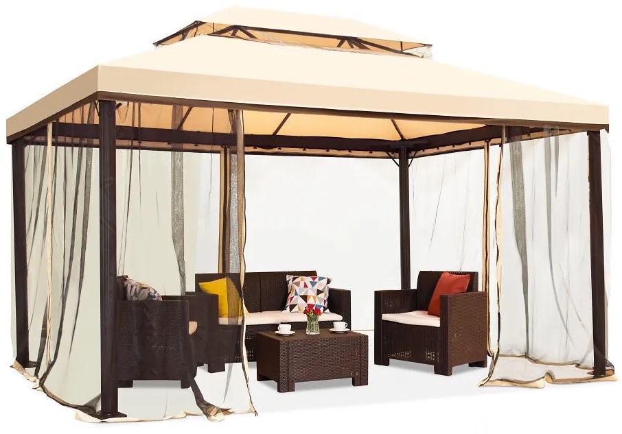 Crèmekleurig paviljoen met muggengaas Valencia 3x6 m Garden Point