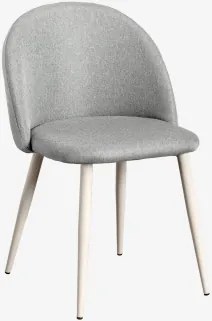 Kana Gestoffeerde Eetkamerstoel En Staal Beige – Crème & Linnen Grijs – Beton & Linnen - Sklum