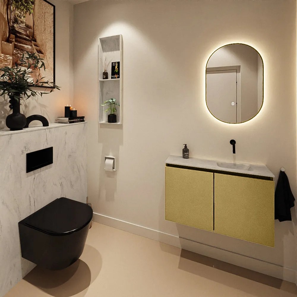 Mondiaz Ture DLux toiletmeubel 80cm oro met wastafel opalo rechts zonder kraangat