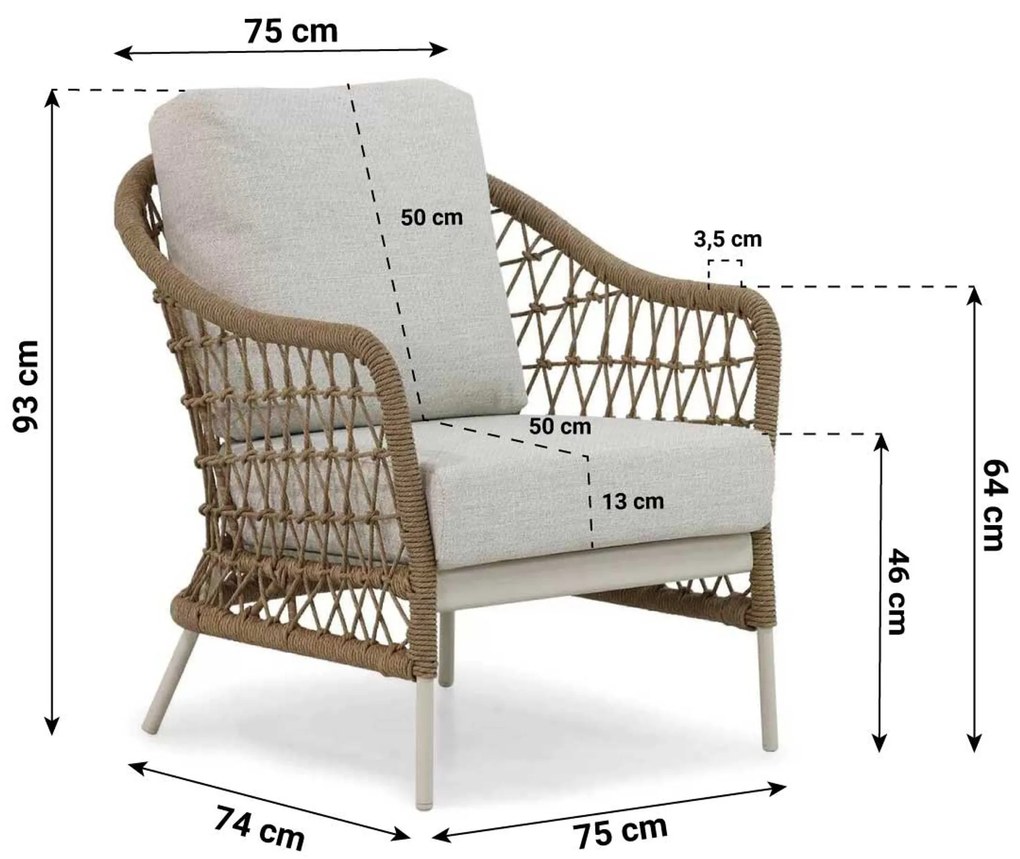 Stoel en Bank Loungeset 5 personen Wicker/Aluminium/Aluminium/wicker Taupe Coco Bali