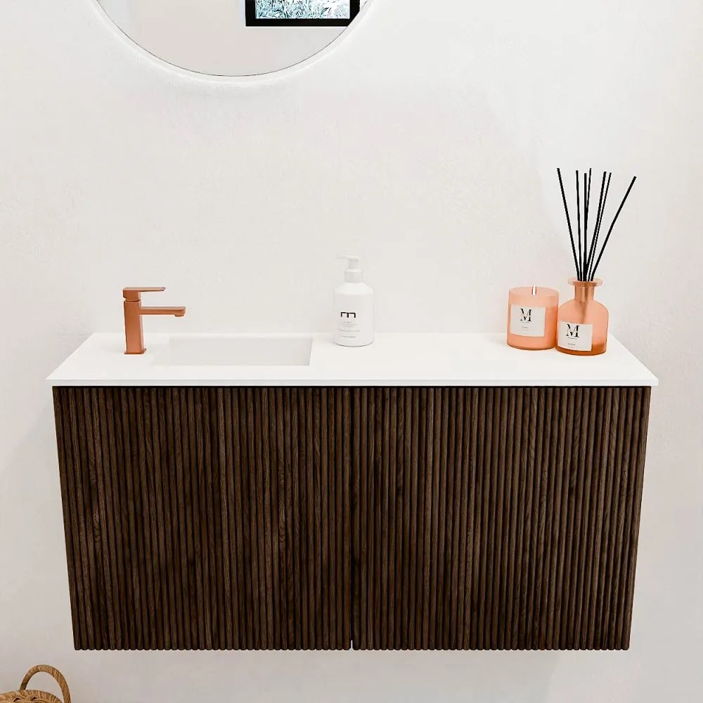 Mondiaz Joya 80cm toiletmeubel walnut met wastafel faye links 1 kraangat talc