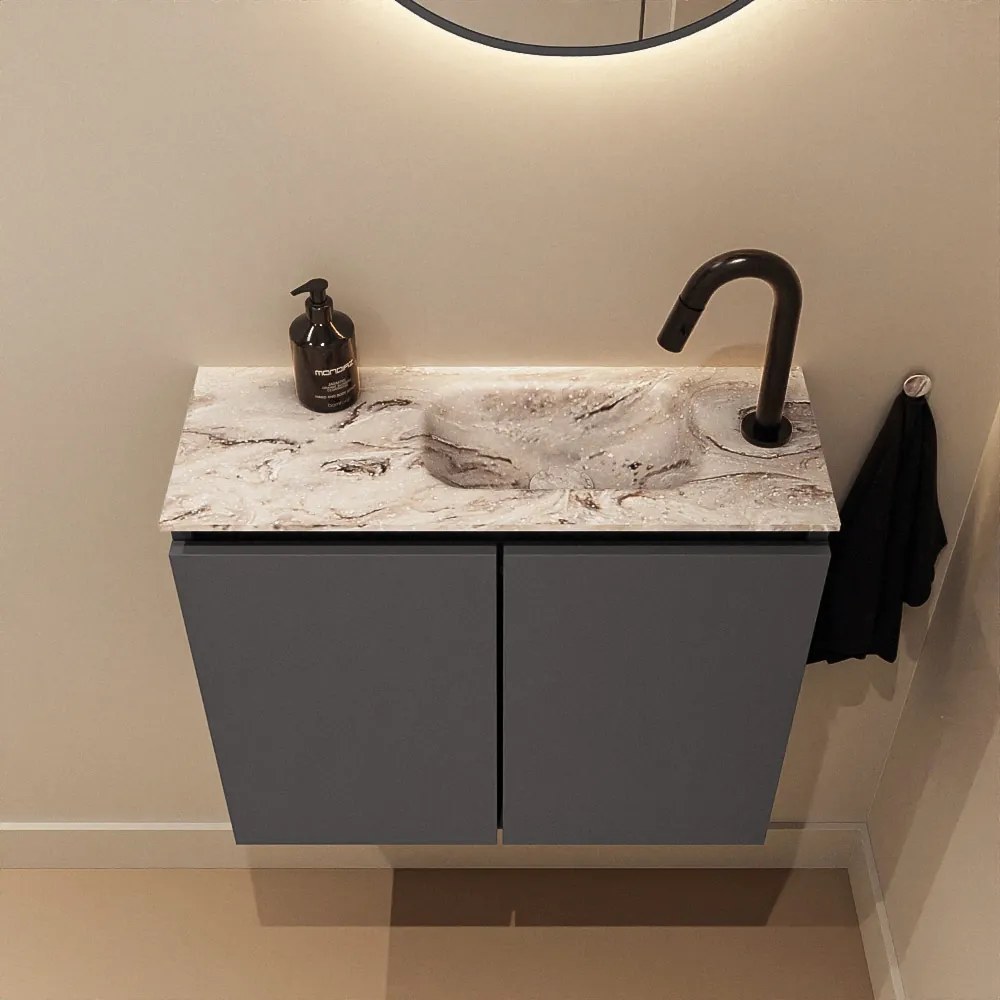 Mondiaz Ture DLux toiletmeubel 60cm dark grey met wastafel glace rechts met kraangat