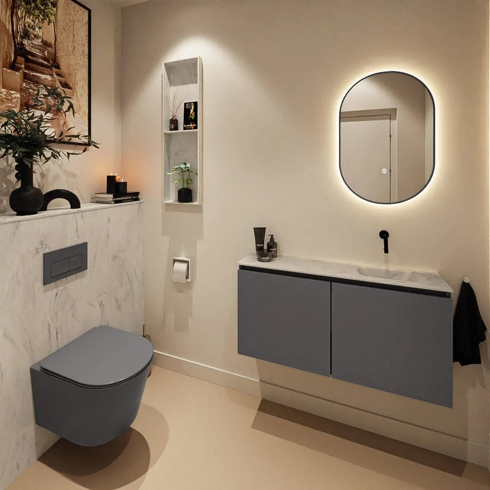 Mondiaz Ture DLux toiletmeubel 100cm dark grey met wastafel opalo rechts zonder kraangat