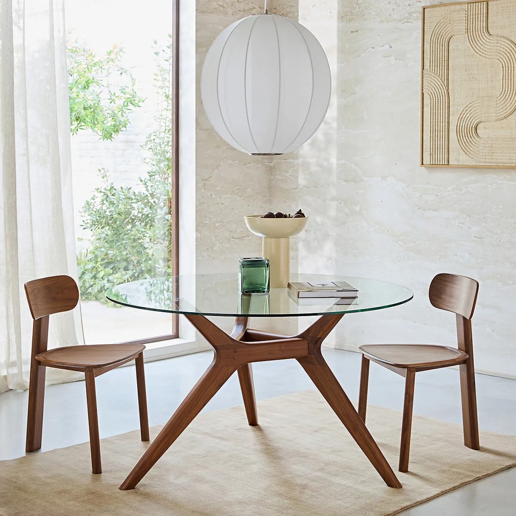 Ronde tafel diameter 130 glas en notenhout, Maricielo