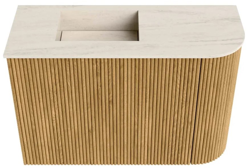 Mondiaz Joya DLux 60cm toiletmeubel ronding rechts oak met wastafel faye links zonder kraangat meli