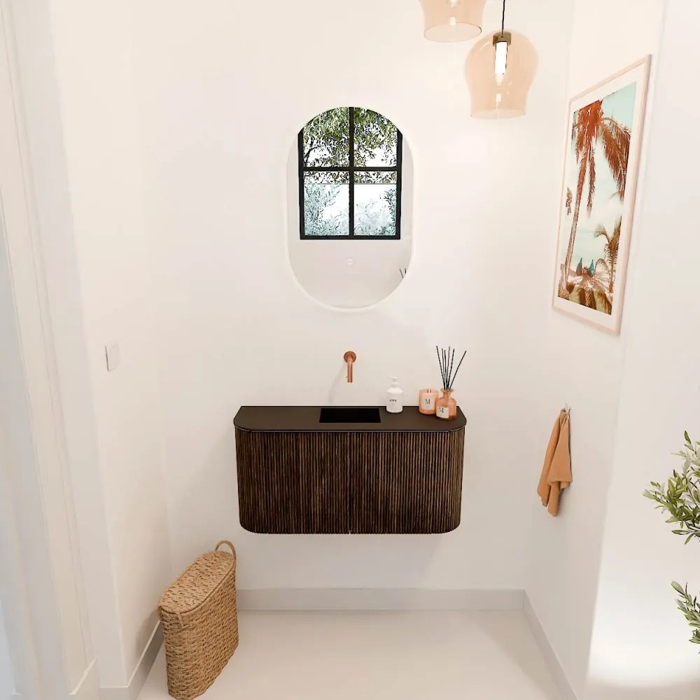 Mondiaz Joya 85cm toiletmeubel ronding links/rechts walnut met wastafel faye midden zonder kraangat urban