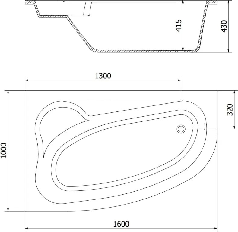 Mexen Westa linker hoekbad 160 x 100 cm, wit - 560116010001