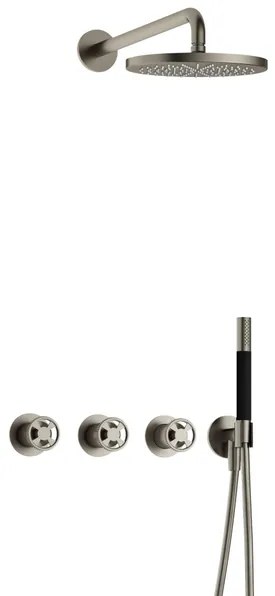 Hotbath Cobber IBSW70 Regendoucheset inbouw - 38.5cm wandarm - 20cm ronde hoofddouche - staafhanddouche - Geborsteld nikkel IBSW70GN