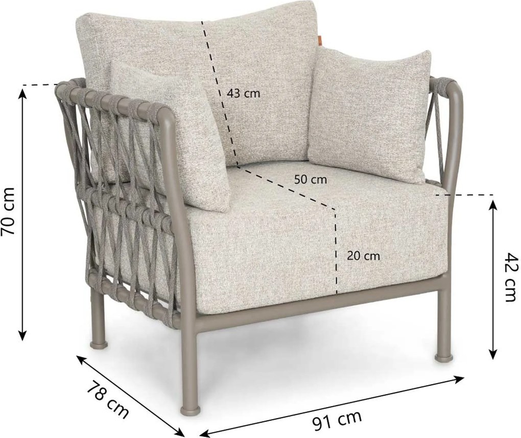Stoel en Bank Loungeset 5 personen Rope Taupe Santika Furniture Santika
